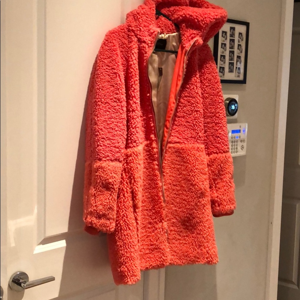 NWT JCrew Mixed Teddy Sherpa Coat - coral